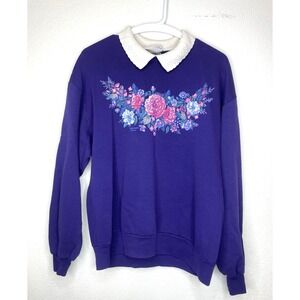 Vintage Grandmacore Sweatshirt‎ Large Morning Sun Jerzees Activewear Collared